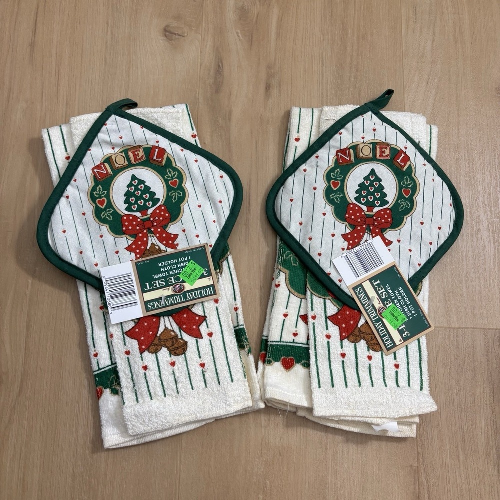 Vintage Holiday Trimmings Lot (2) NOEL 3-Piece Set NOS